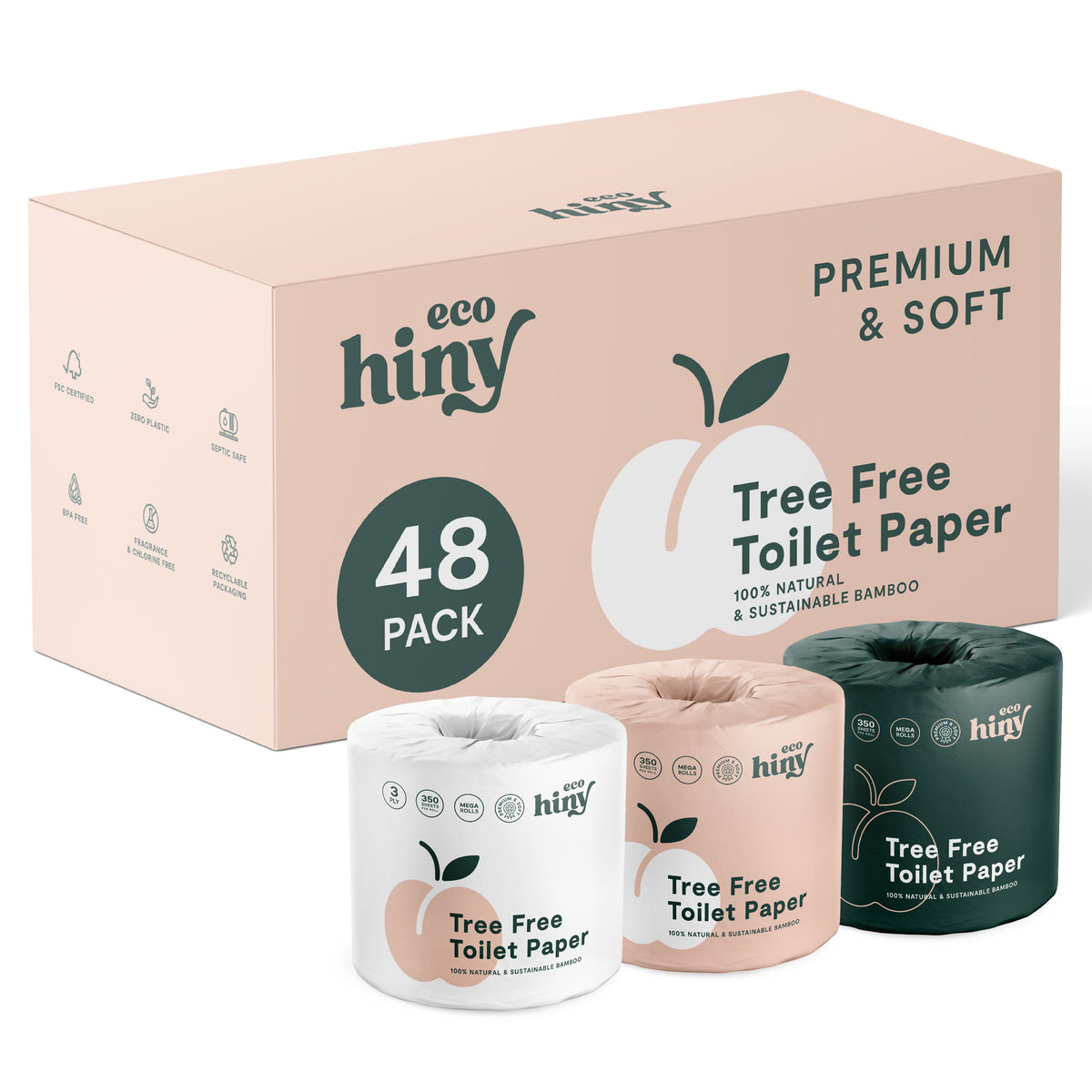 ecoHiny Premium Bamboo Toilet Paper | Mega Rolls, 3 PLY & 350 Sheets