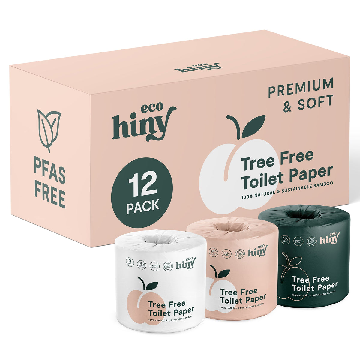 ecoHiny Premium Bamboo Toilet Paper | Mega Rolls, 3 PLY & 350 Sheets