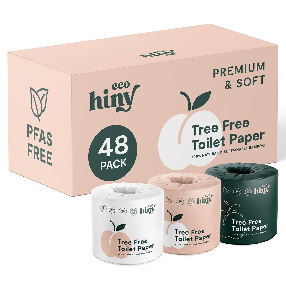 ecoHiny Premium Bamboo Toilet Paper | Mega Rolls, 3 PLY & 350 Sheets