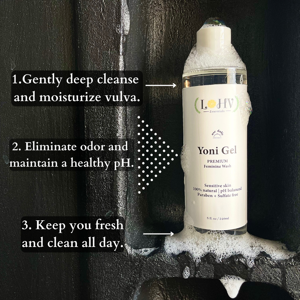 PREMIUM Herbal LOHV YONI GEL pH Balancing Intimate Wash: Eliminate Odor, Cleanse Vulva, Maintain a Healthy pH Balance with Palm Kernel Oil + Rose Oil + Aloe Vera Leaf