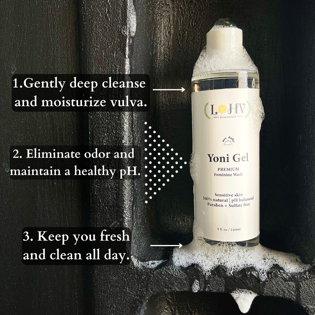 PREMIUM Herbal LOHV YONI GEL pH Balancing Intimate Wash: Eliminate Odor, Cleanse Vulva, Maintain a Healthy pH Balance with Palm Kernel Oil + Rose Oil + Aloe Vera Leaf
