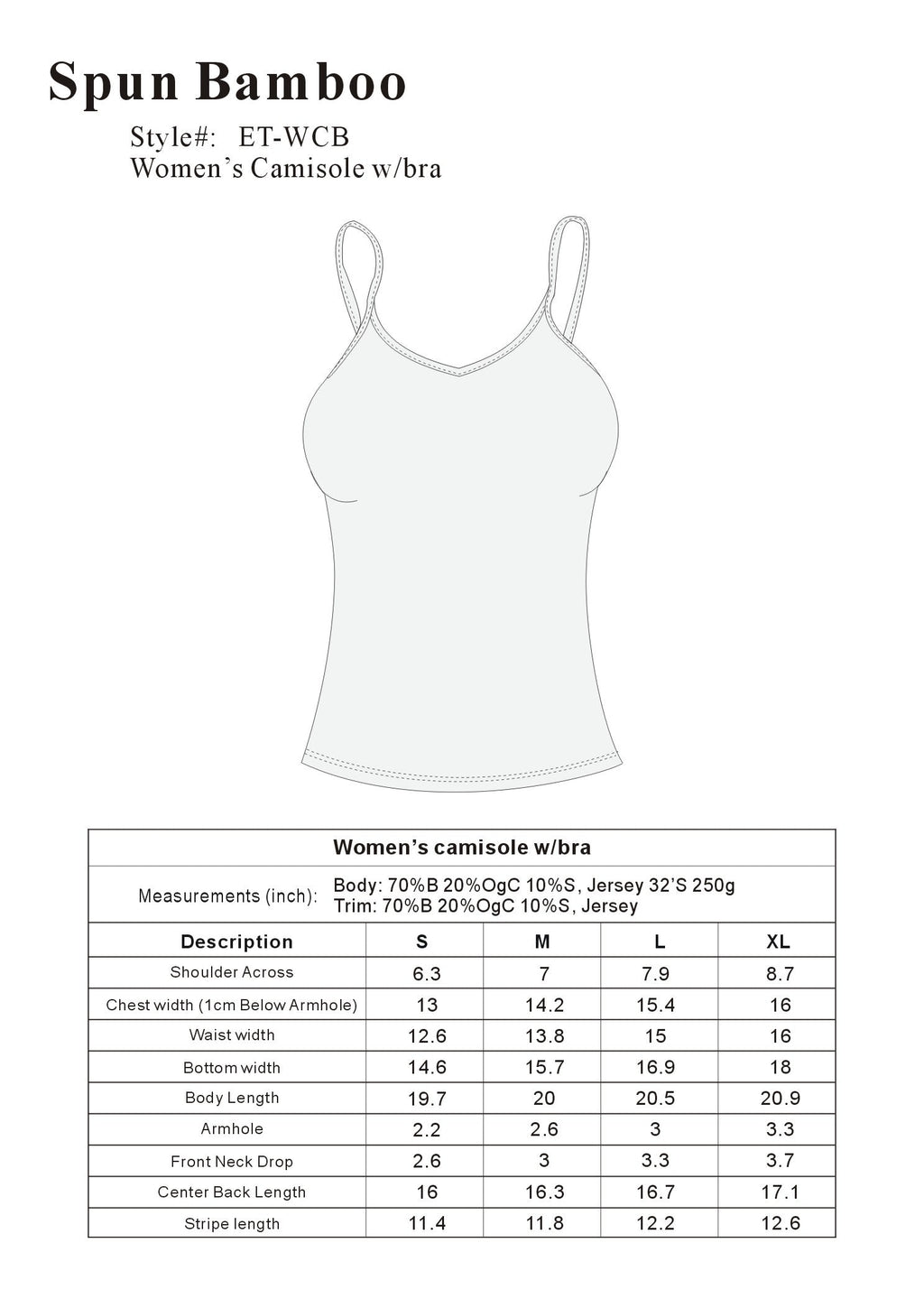 Clearance Women's Bamboo/Cotton Camisole with Shelf Bra